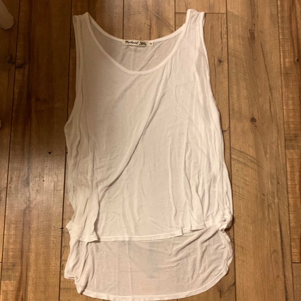 White float tank top, short in the front long in the back